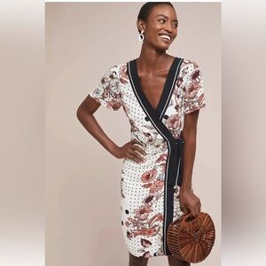 *NWT* Anthropologie Maeve / Aubrey Short Sleeve Floral Polka Dot Wrap Dress / 12
